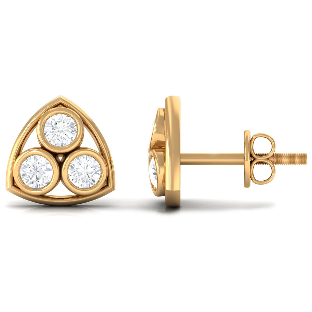 1/2 CT Bezel Set Round Diamond Three Stone Stud Earrings in Gold