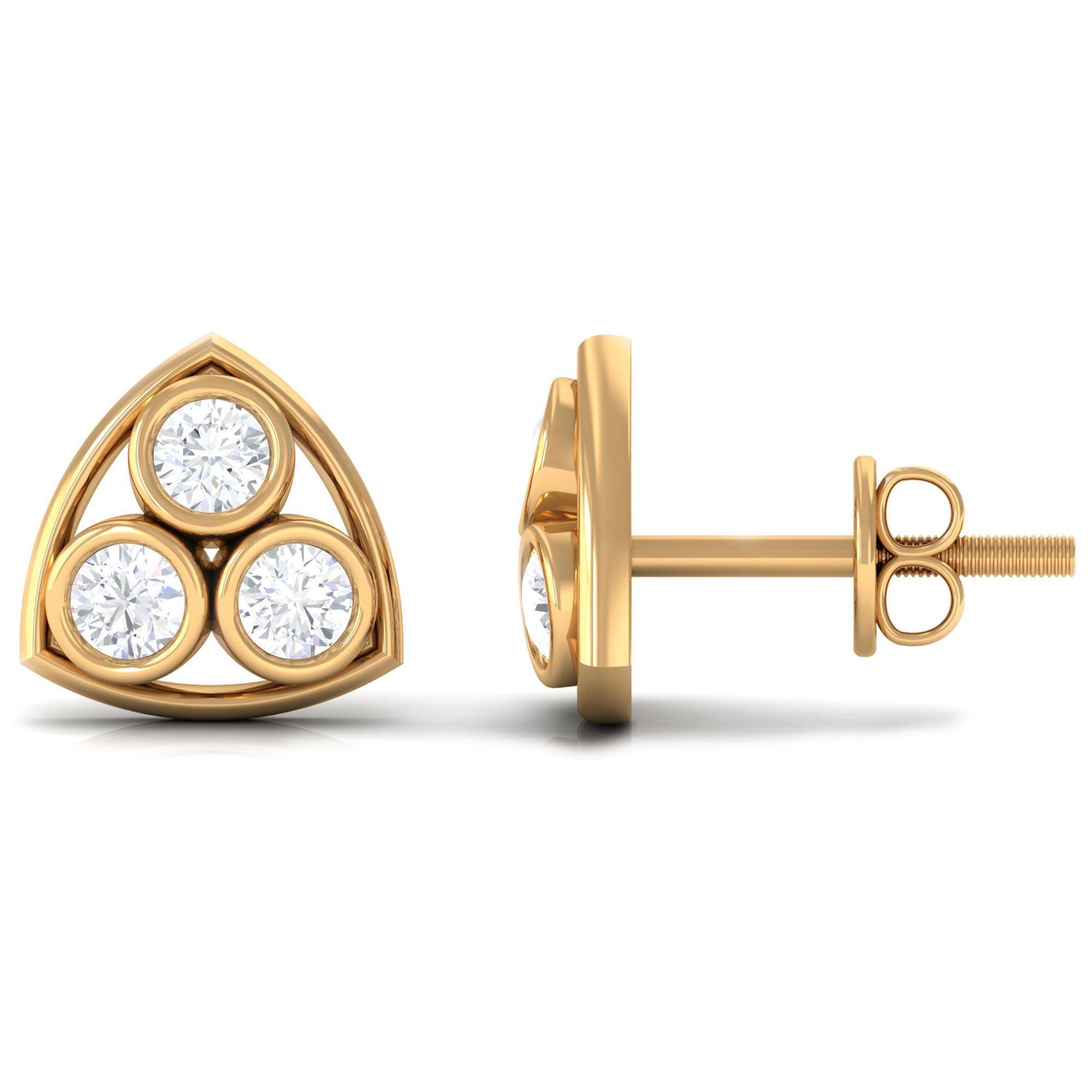 1/2 CT Bezel Set Round Diamond Three Stone Stud Earrings in Gold