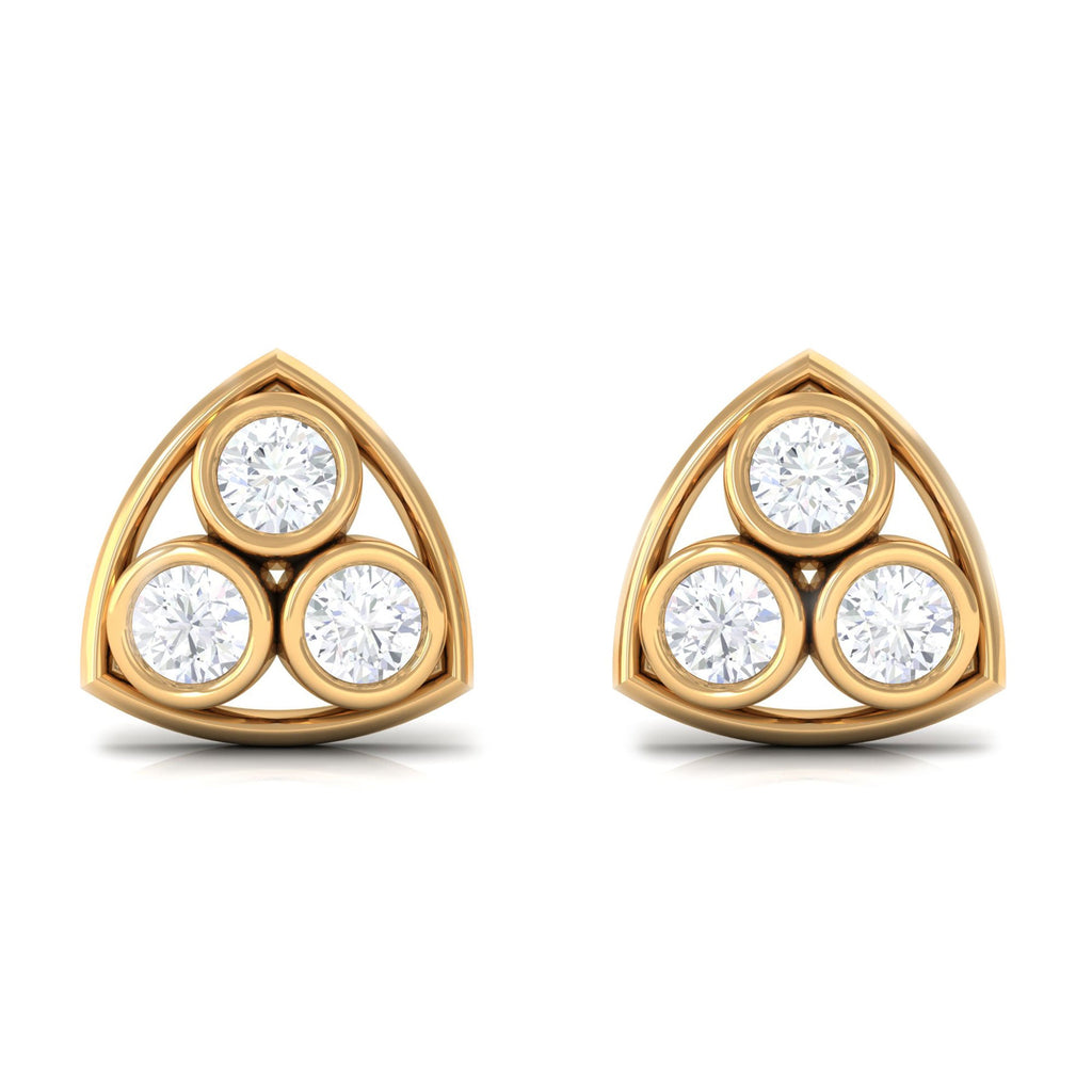 1/2 CT Bezel Set Round Diamond Three Stone Stud Earrings in Gold
