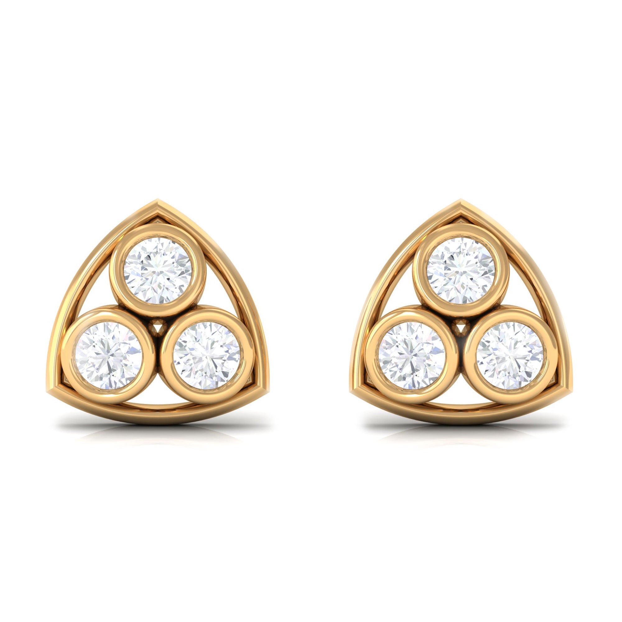 1/2 CT Bezel Set Round Diamond Three Stone Stud Earrings in Gold
