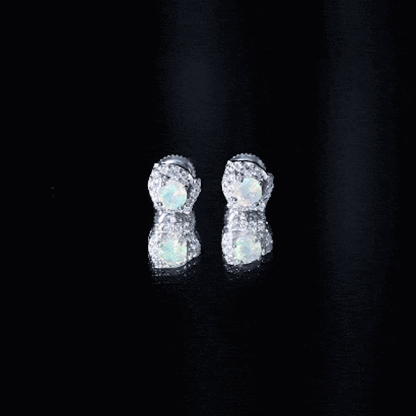 Vintage inspired Ethiopian Opal Stud Earrings with Moissanite Accent
