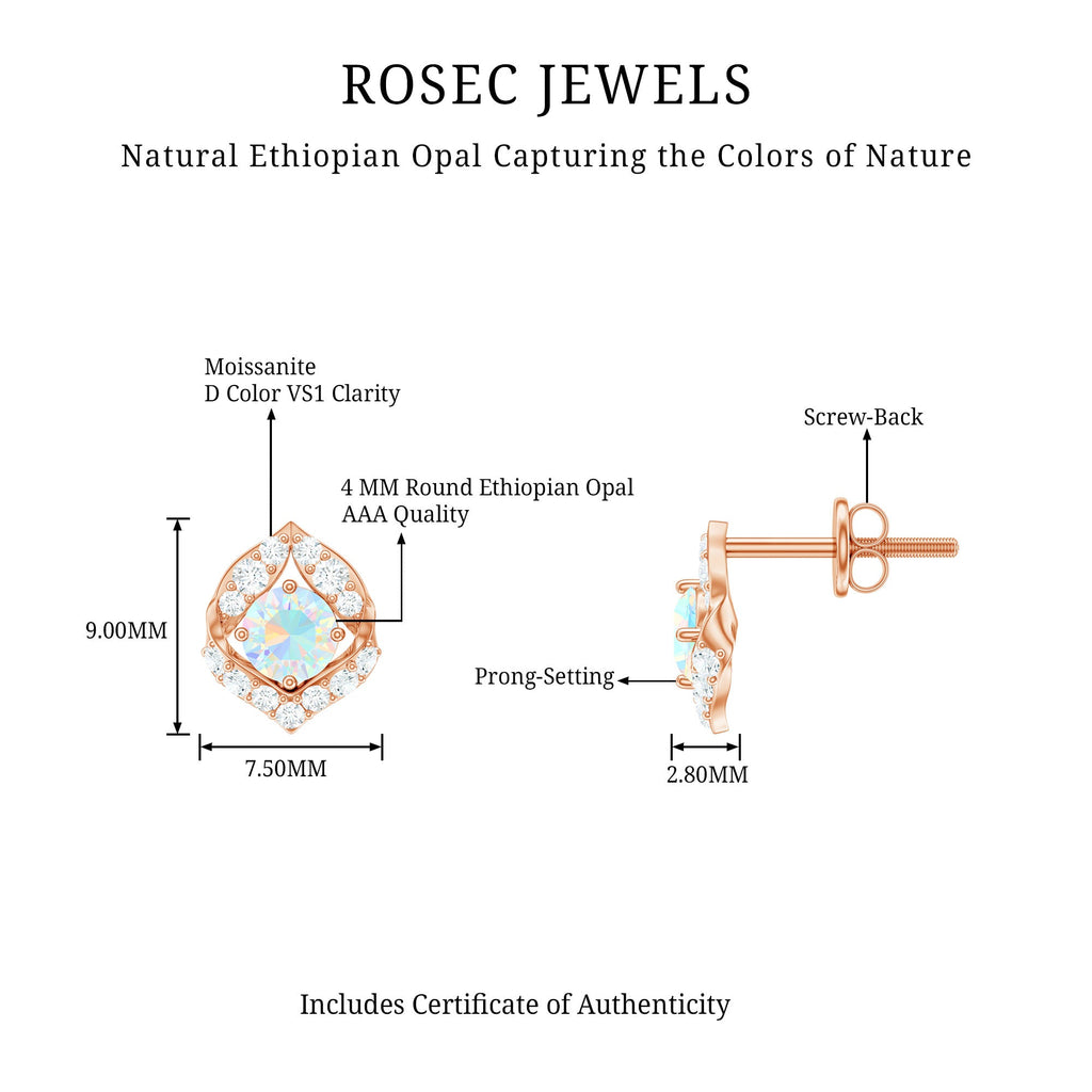 Vintage inspired Ethiopian Opal Stud Earrings with Moissanite Accent