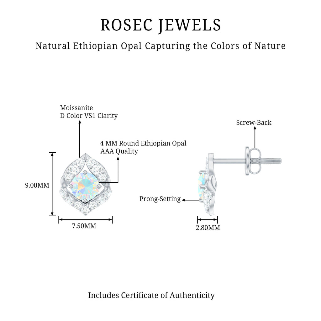 Vintage inspired Ethiopian Opal Stud Earrings with Moissanite Accent