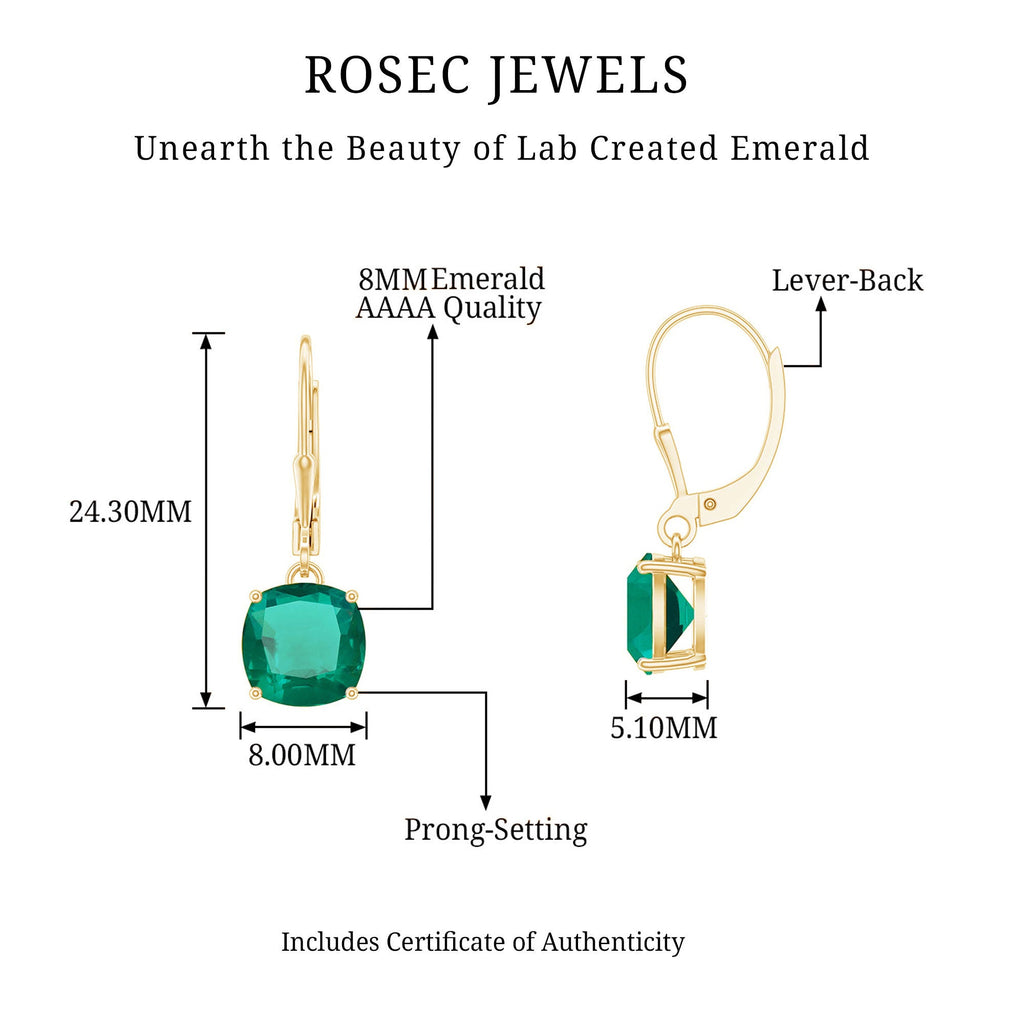 Cushion Cut Lab Created Emerald Dangle Hoop Earrings