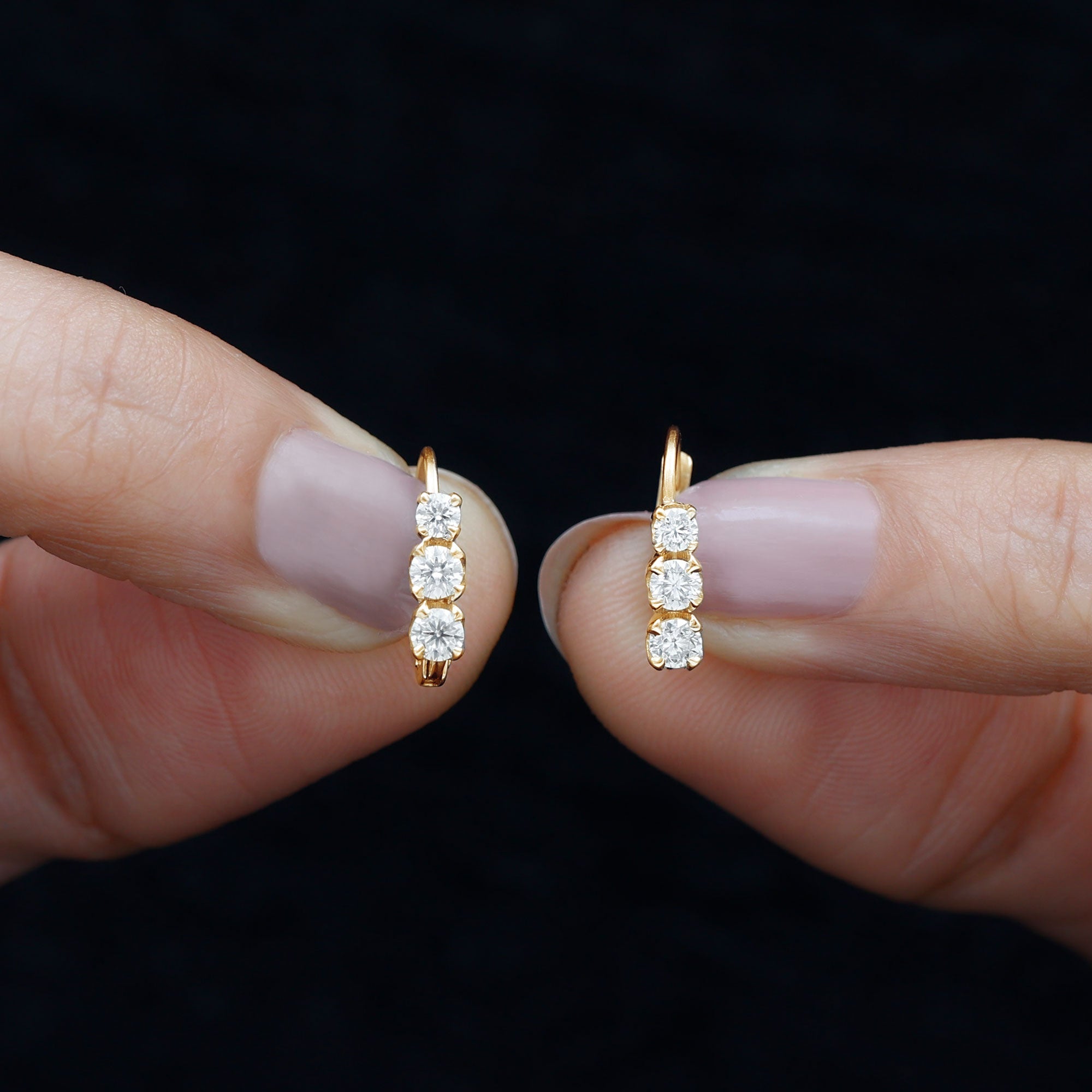 Round Moissanite Three Stone Hoop Earrings with Lever Back