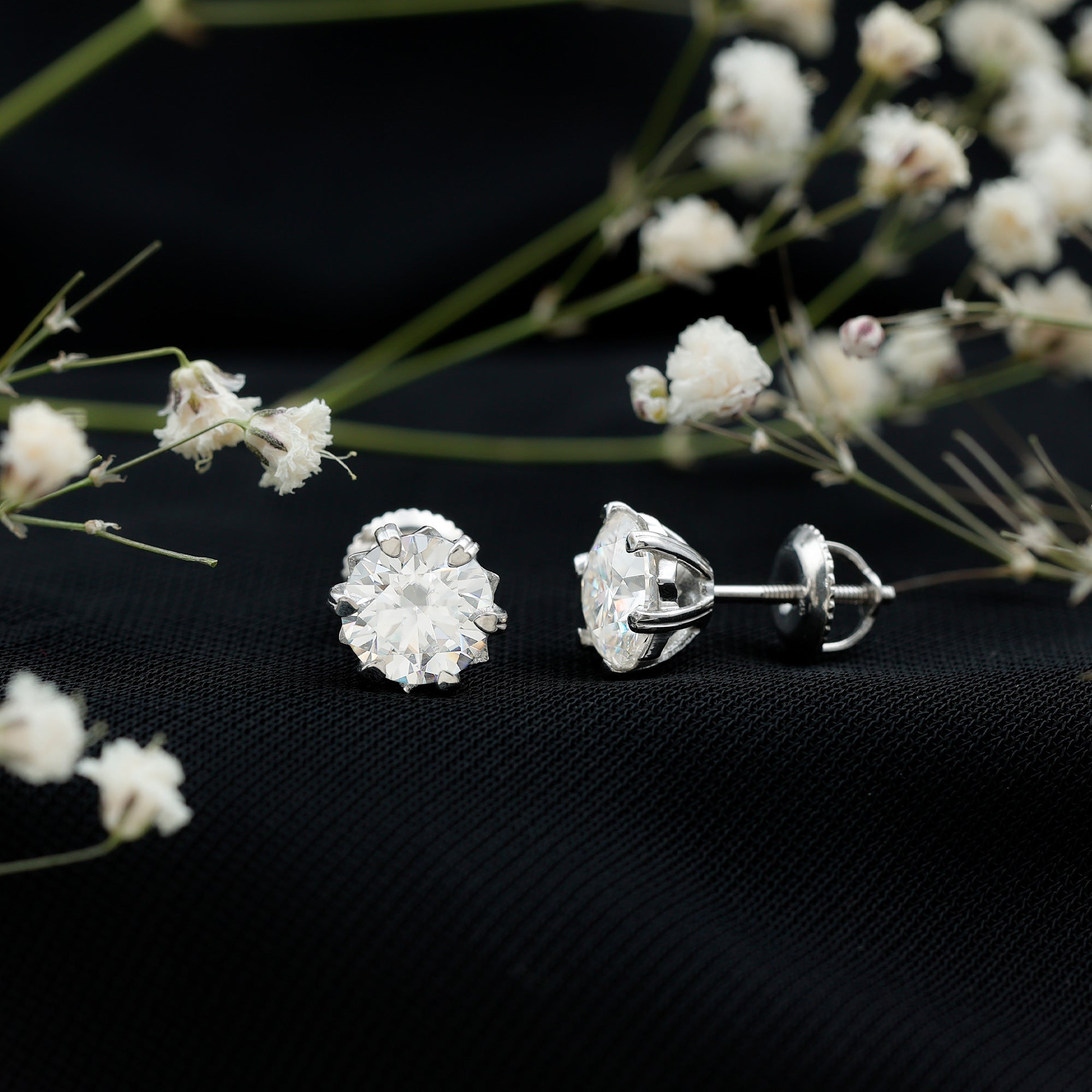 Round 2.7 Carat Moissanite Solitaire Stud Earrings in Sterling Silver