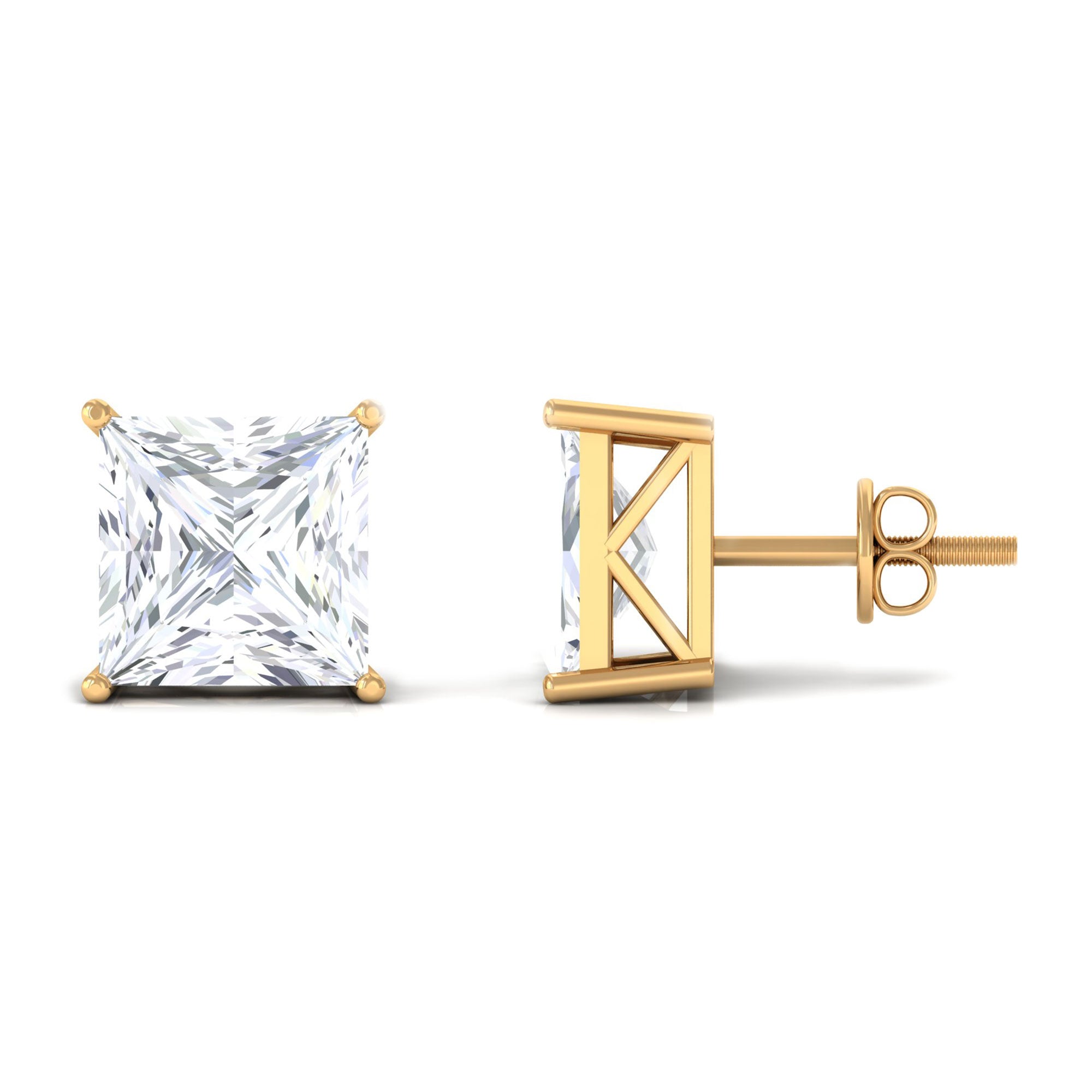 7 MM Princess Cut Solitaire Moissanite Stud Earrings