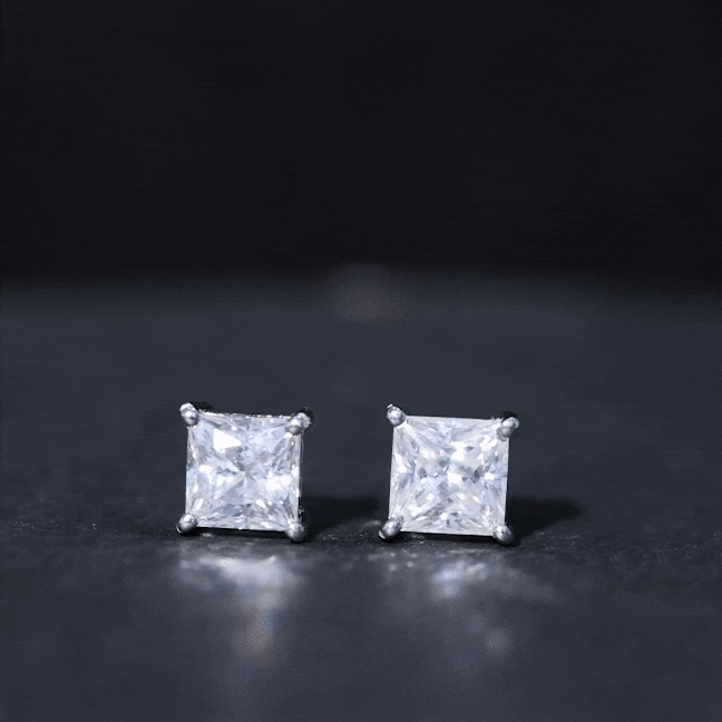 6MM Solitaire Princess Cut Moissanite Stud Earrings