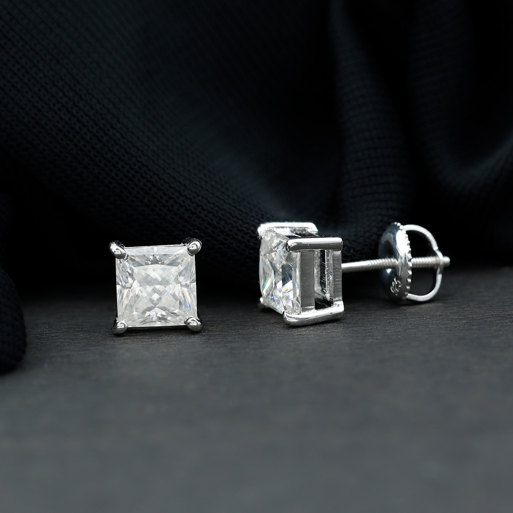 6MM Solitaire Princess Cut Moissanite Stud Earrings
