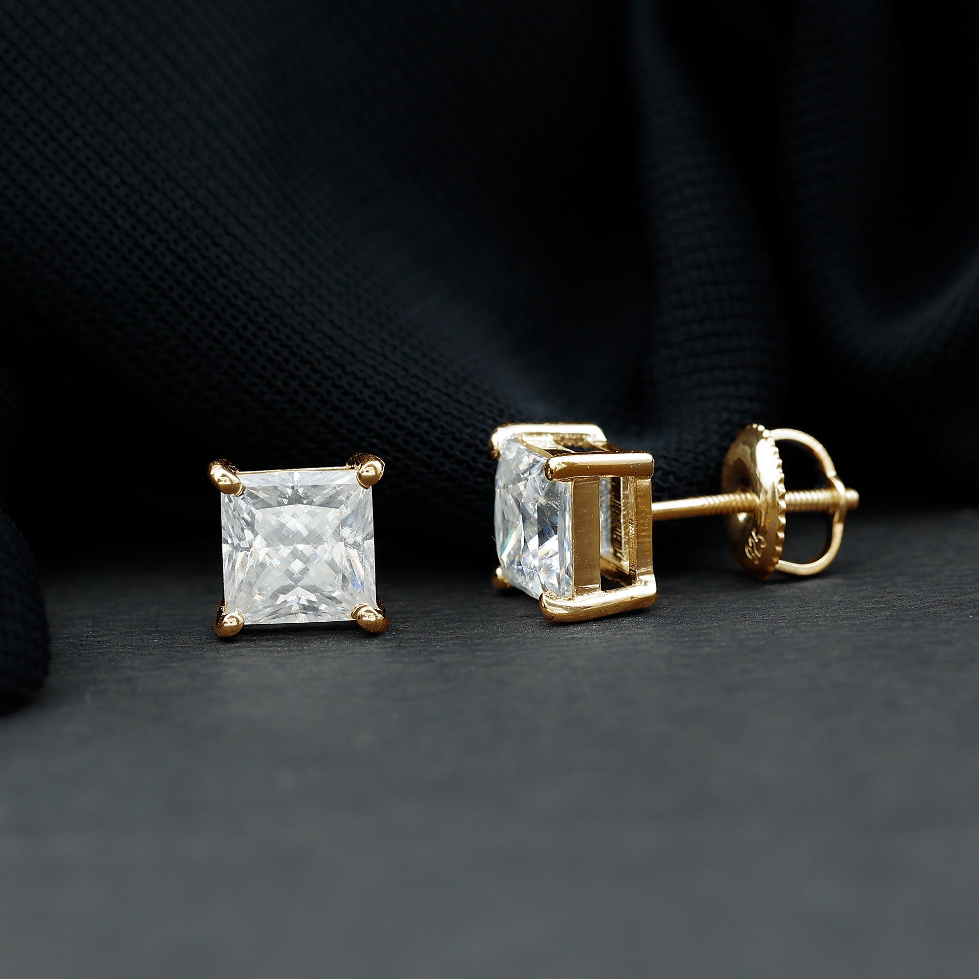 6MM Solitaire Princess Cut Moissanite Stud Earrings