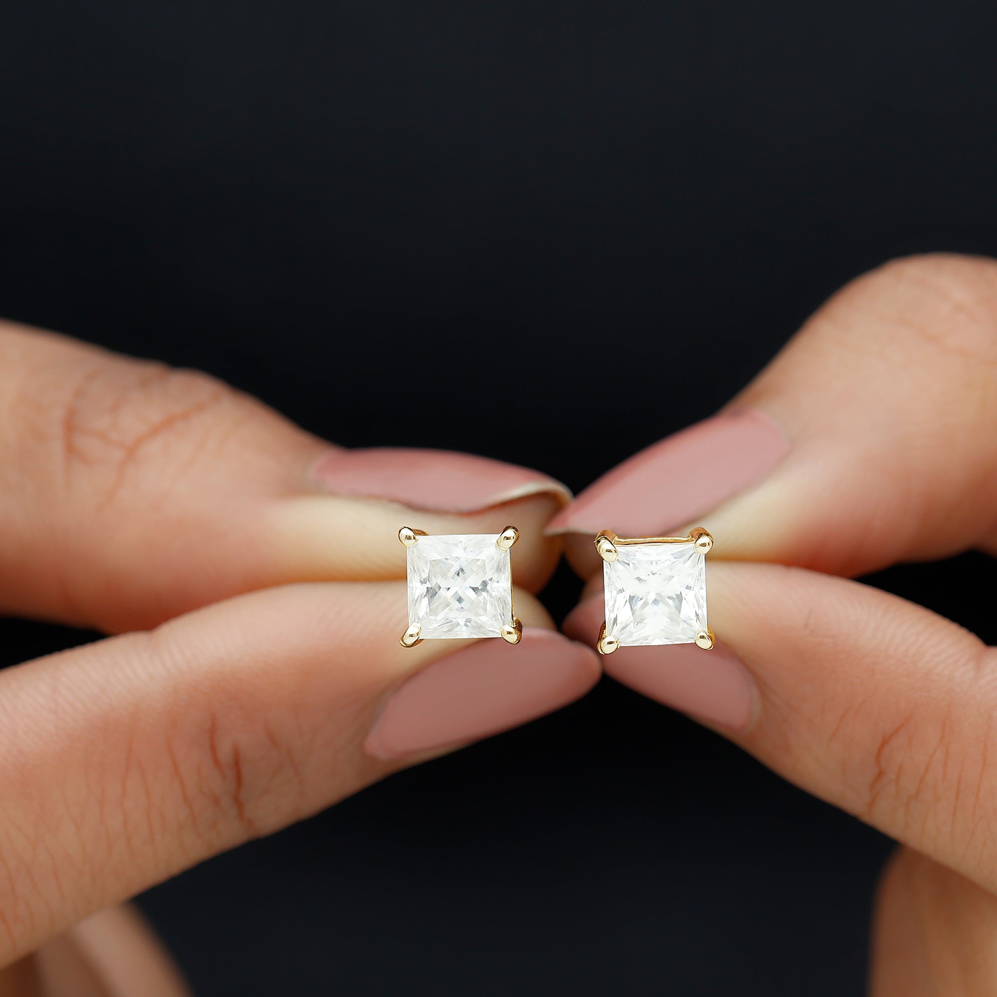6MM Solitaire Princess Cut Moissanite Stud Earrings