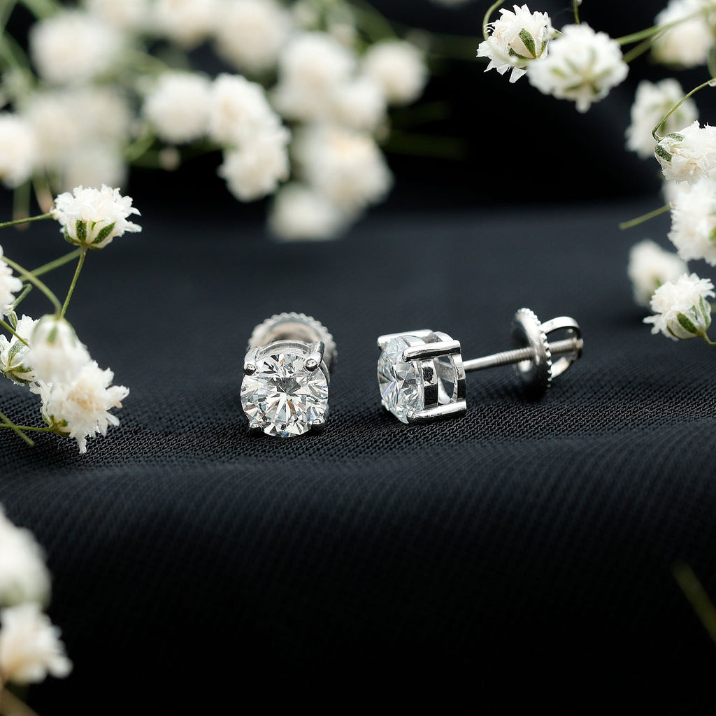 Solitaire 2 CT Lab Grown Diamond Stud Earrings with Screw Back