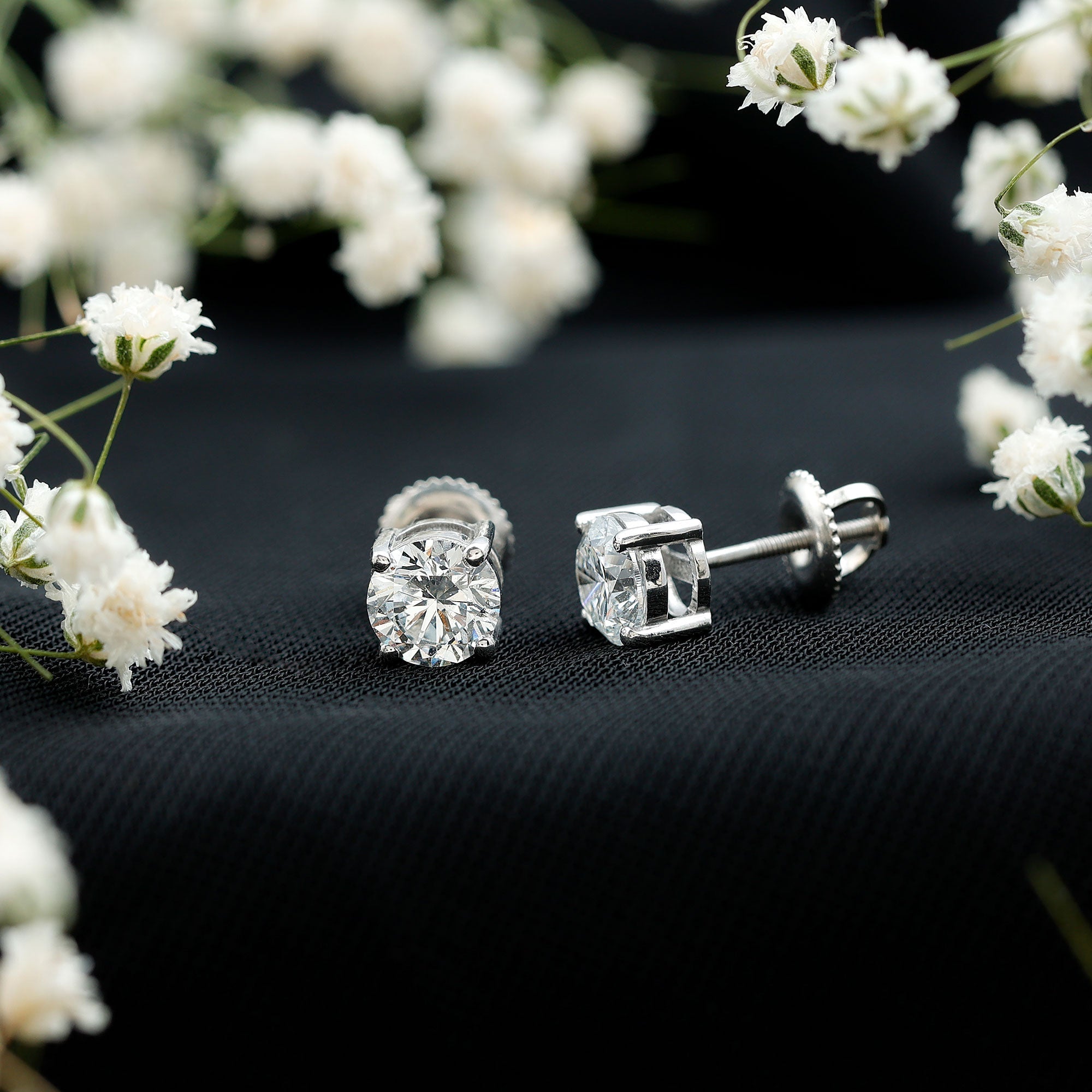 Solitaire 2 CT Lab Grown Diamond Stud Earrings with Screw Back