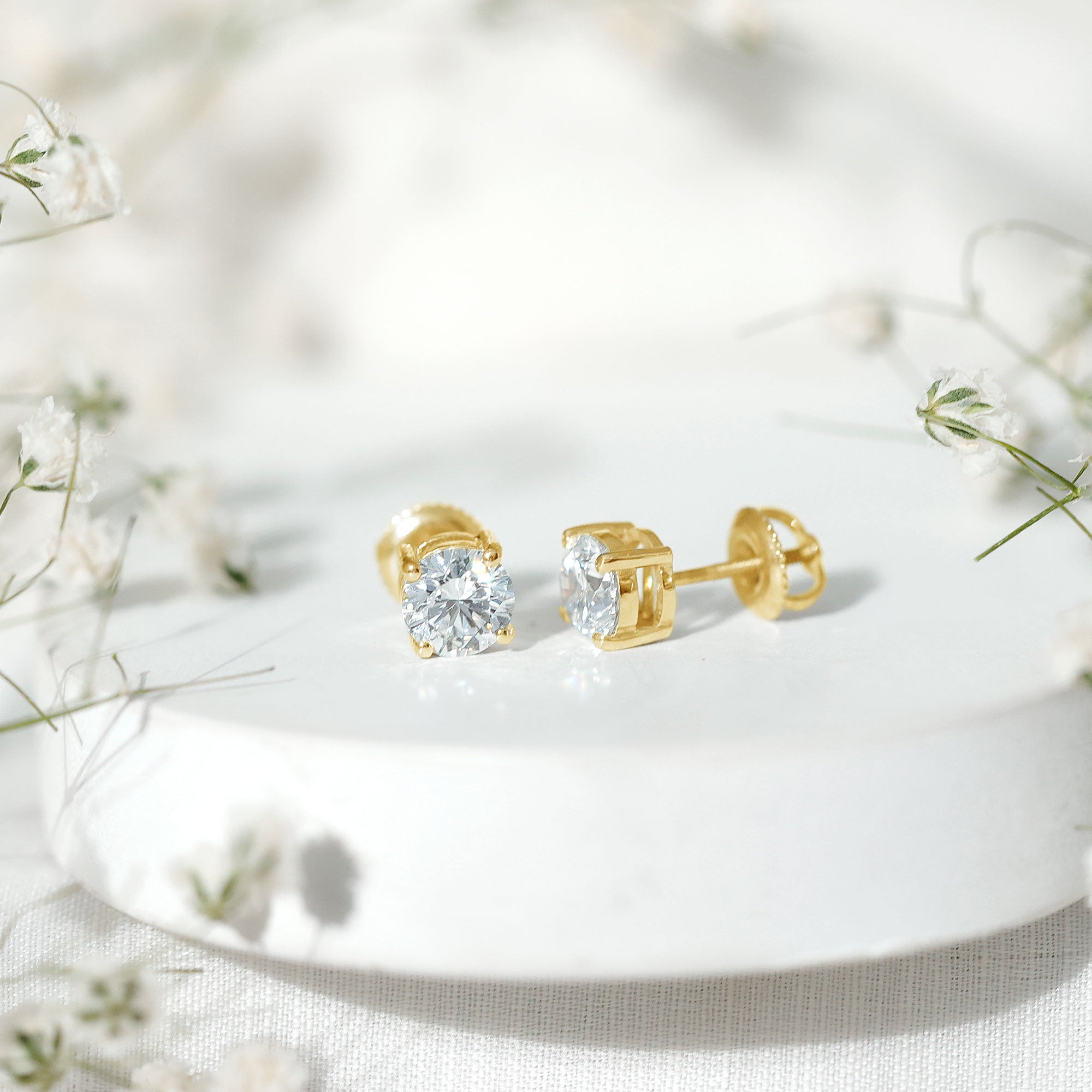 Solitaire 2 CT Lab Grown Diamond Stud Earrings with Screw Back