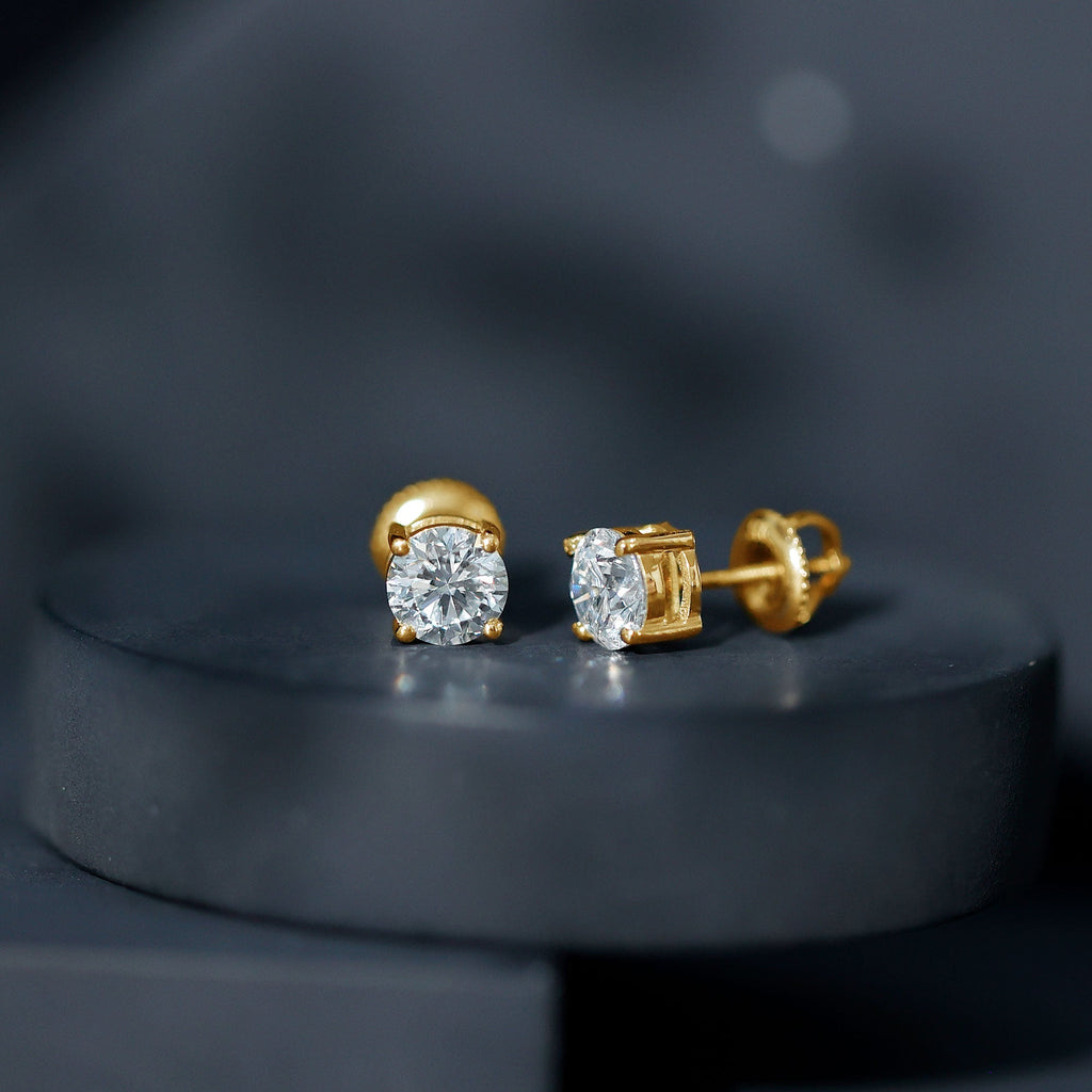 Solitaire 2 CT Lab Grown Diamond Stud Earrings with Screw Back