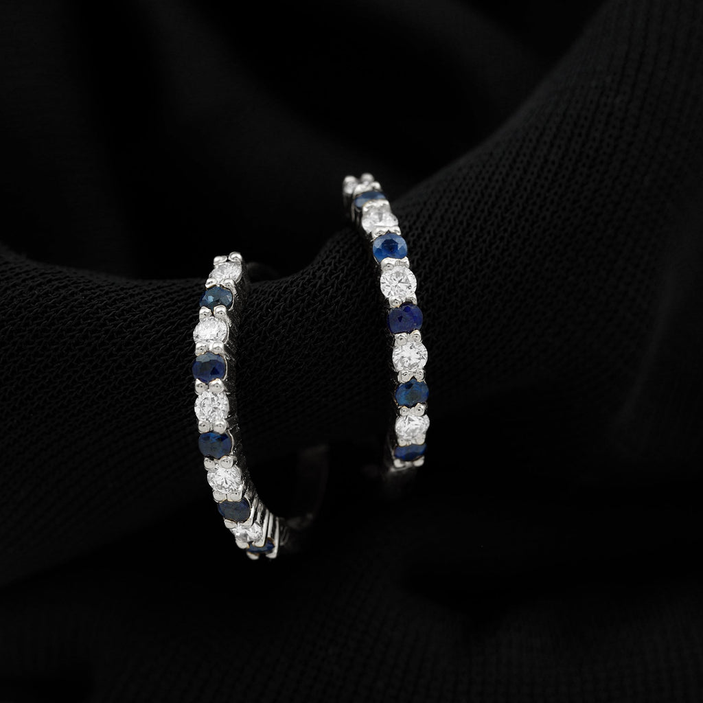 Genuine Blue Sapphire Hoop Earrings with Certificate