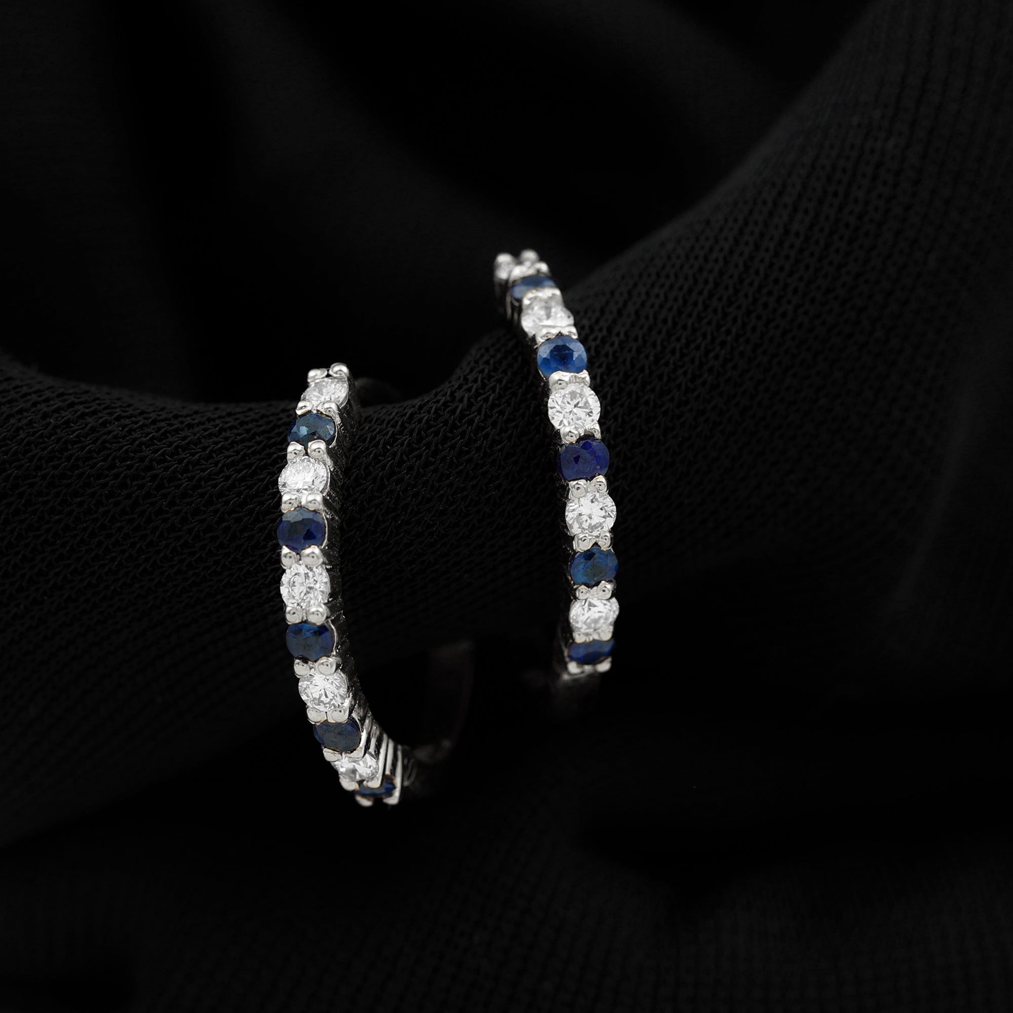Genuine Blue Sapphire Hoop Earrings with Certificate