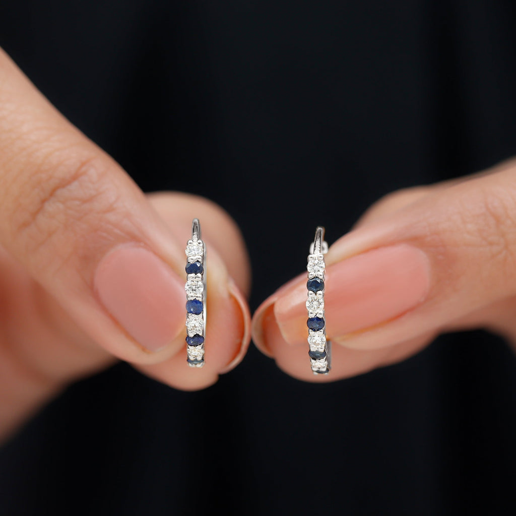 Genuine Blue Sapphire Hoop Earrings with Certificate
