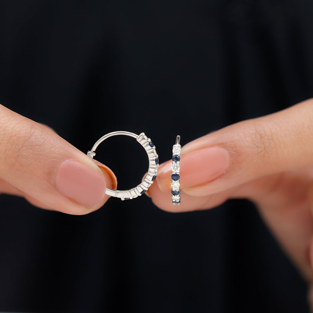 Genuine Blue Sapphire Hoop Earrings with Certificate