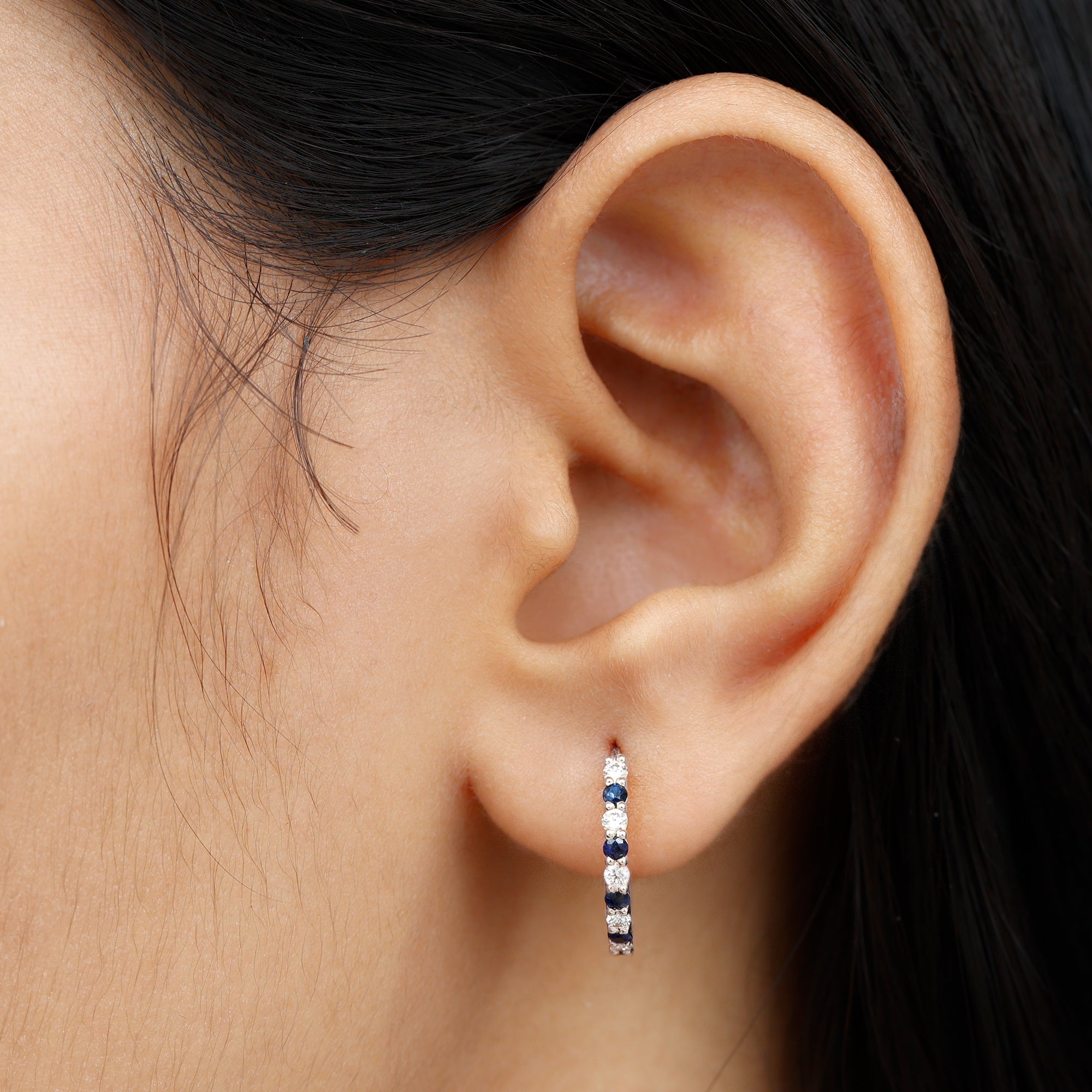 Genuine Blue Sapphire Hoop Earrings with Certificate