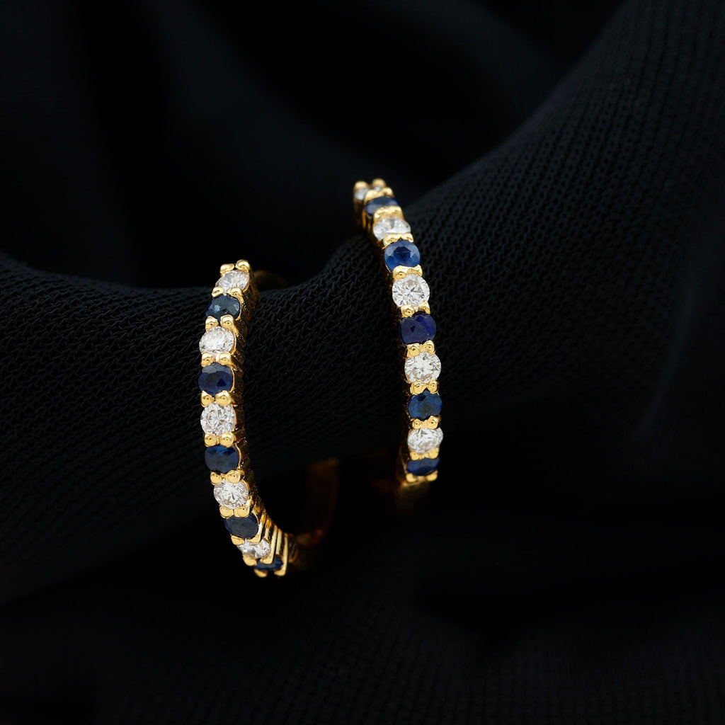 Genuine Blue Sapphire Hoop Earrings with Certificate