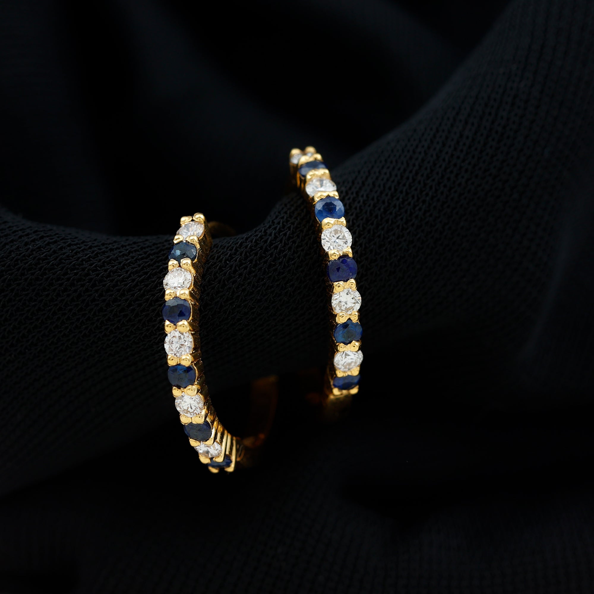 Genuine Blue Sapphire Hoop Earrings with Certificate