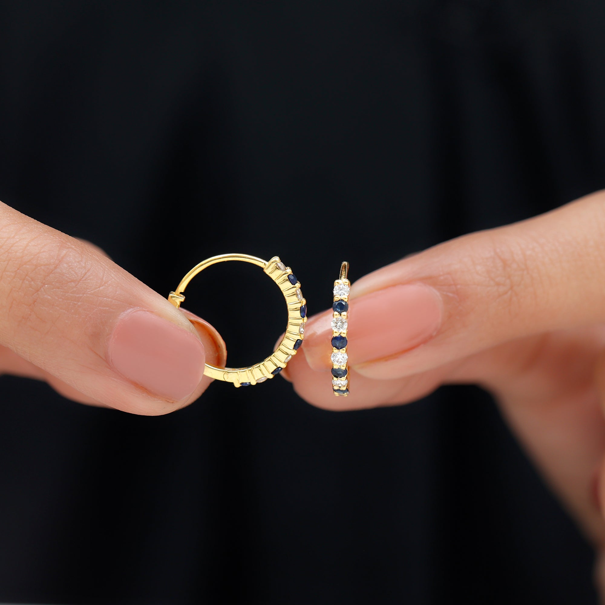 Genuine Blue Sapphire Hoop Earrings with Certificate