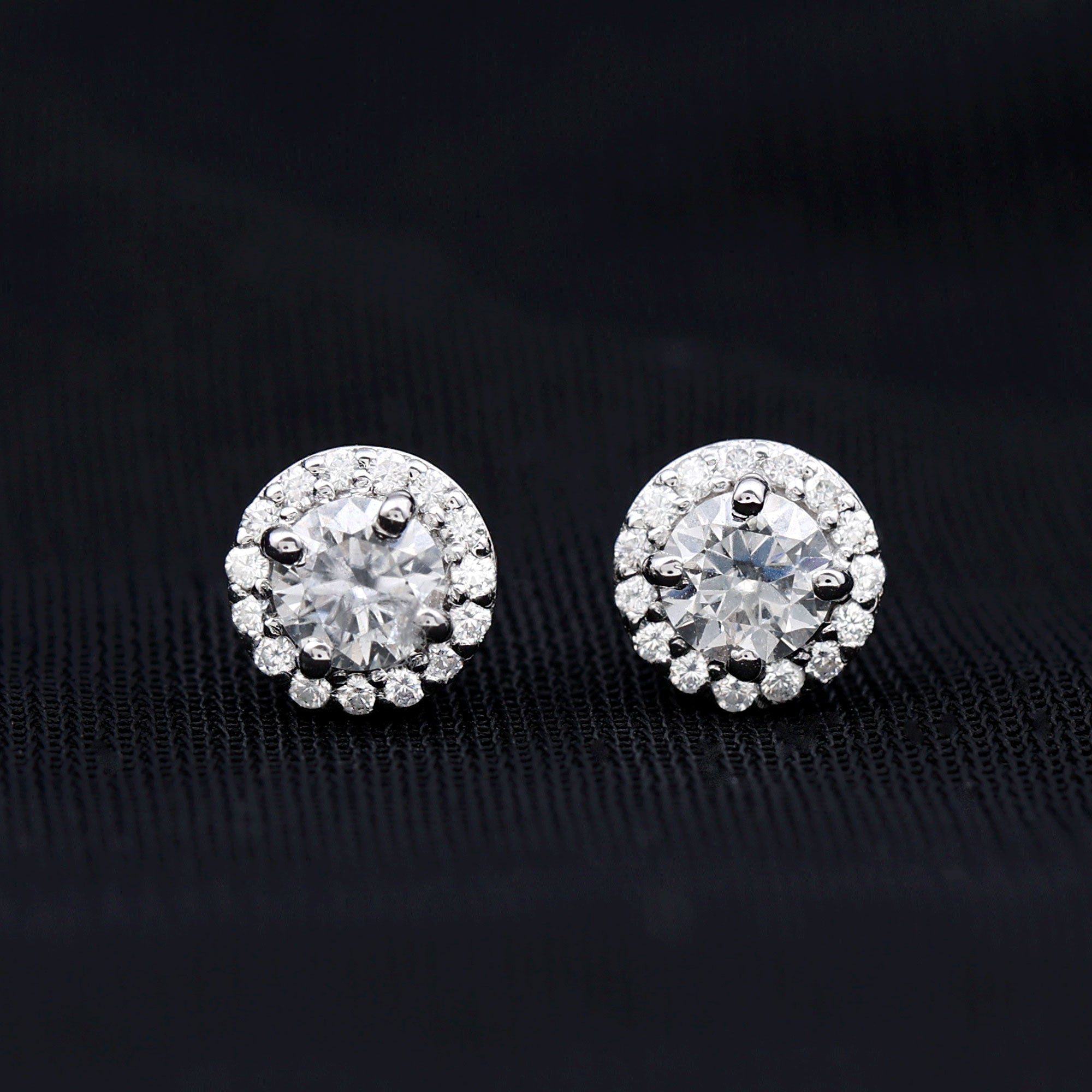 Certified Round Moissanite Halo Stud Earrings