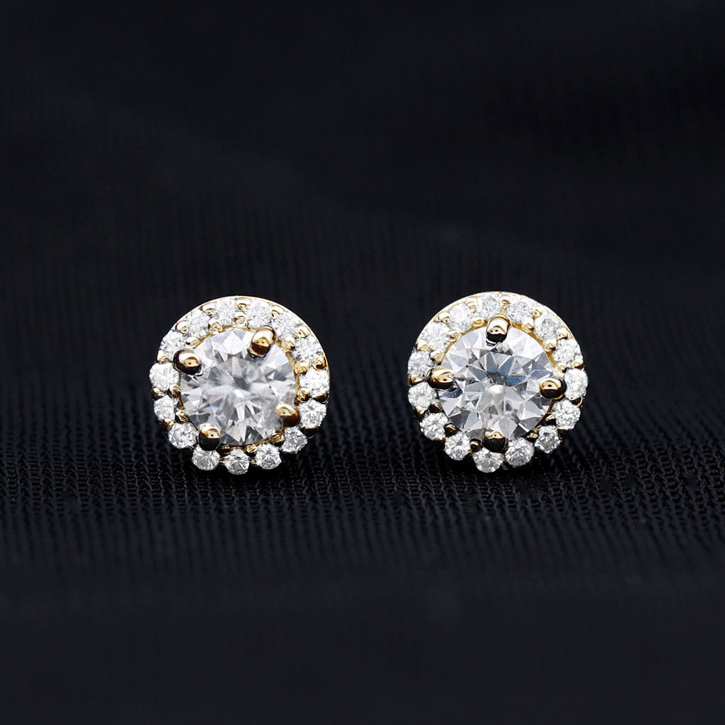 Certified Round Moissanite Halo Stud Earrings