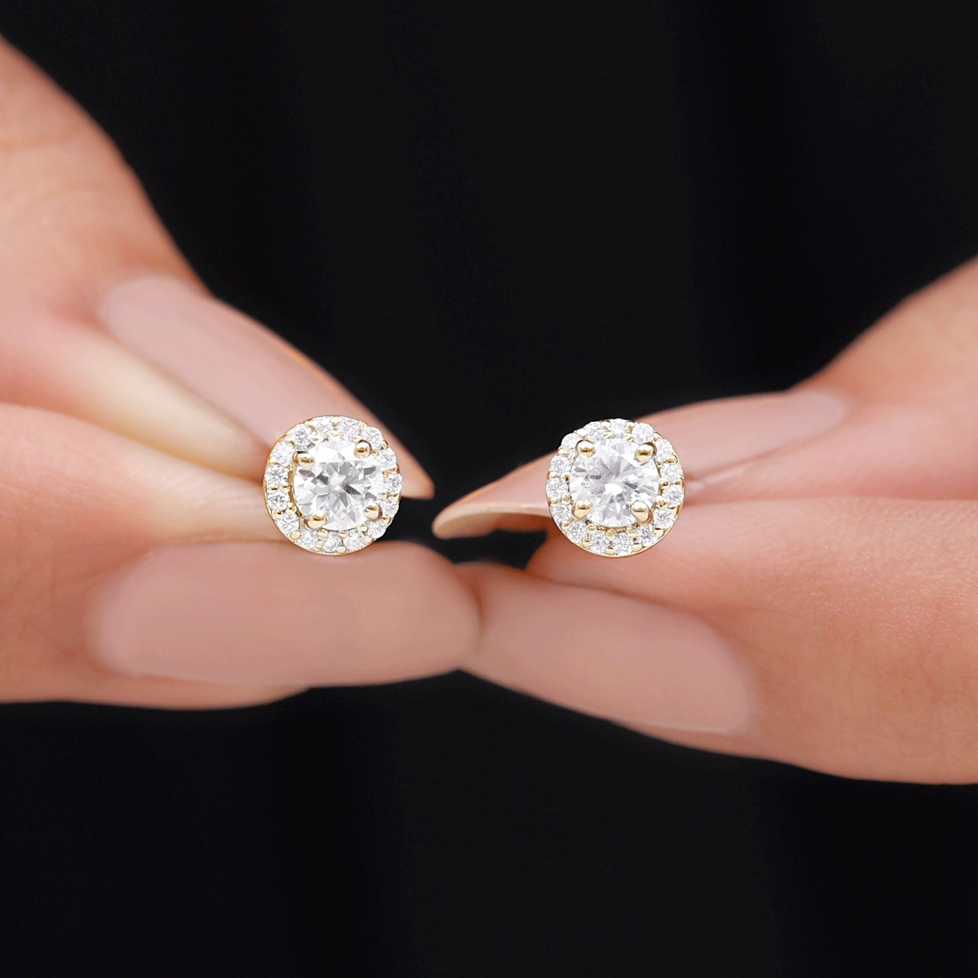 Certified Round Moissanite Halo Stud Earrings