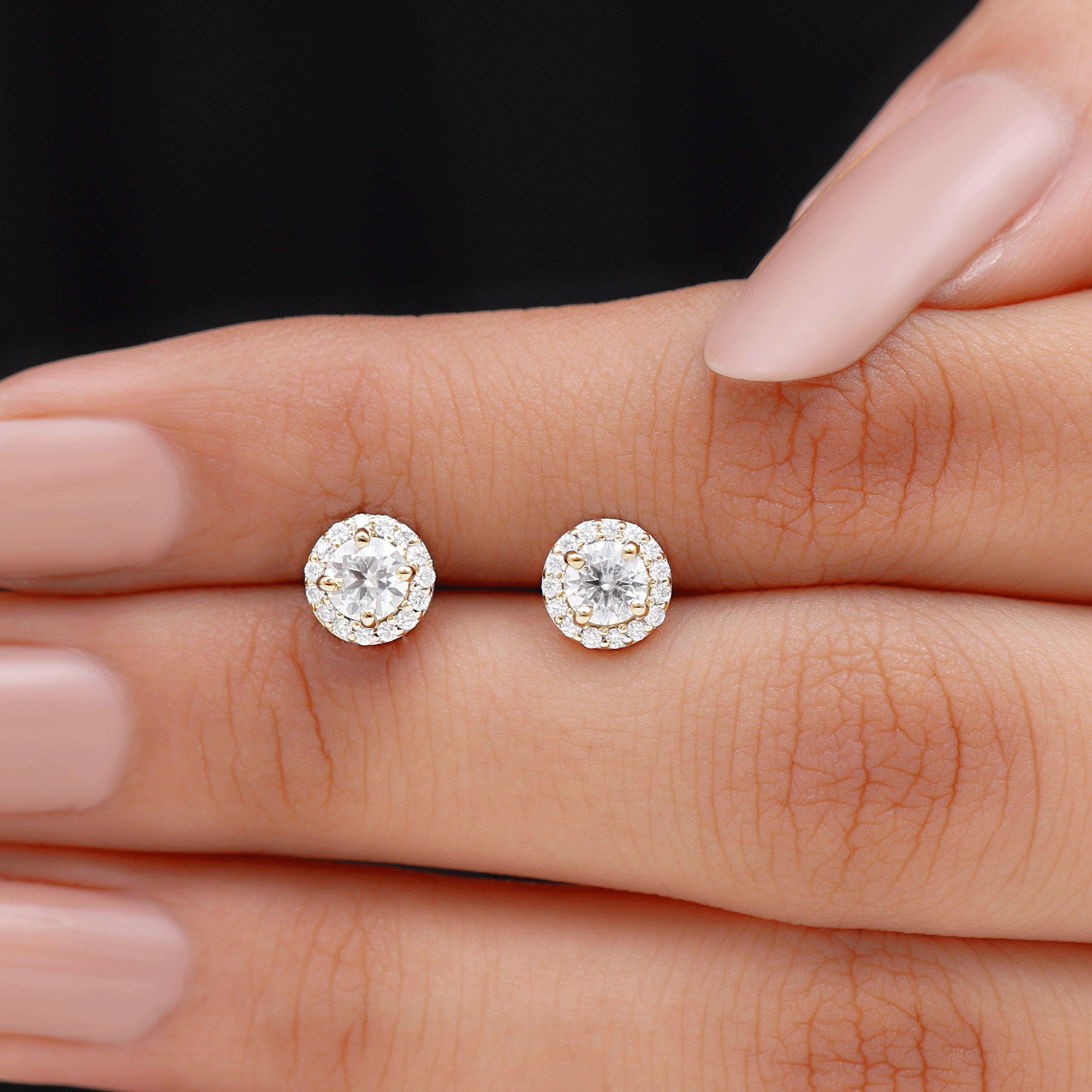 Certified Round Moissanite Halo Stud Earrings