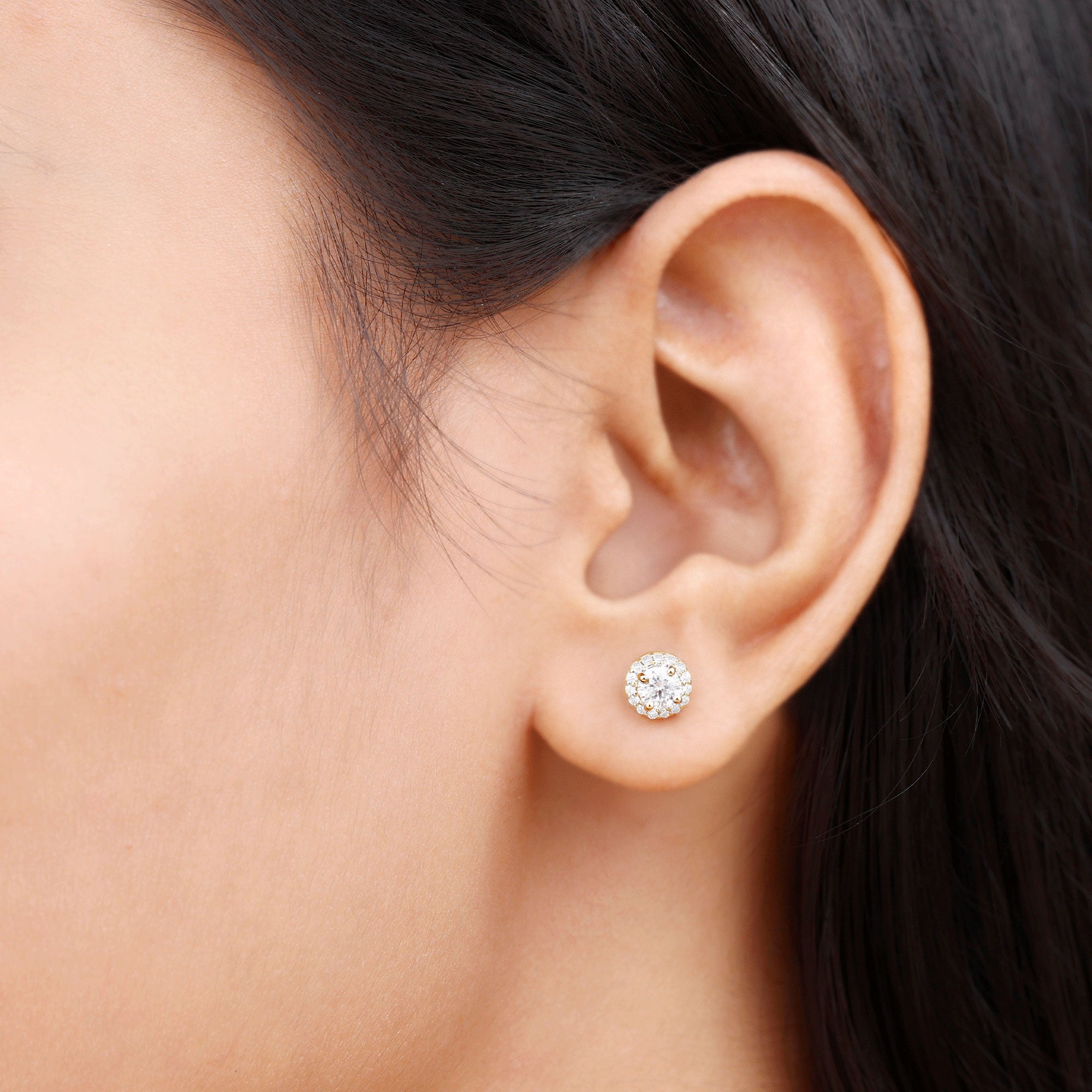 Certified Round Moissanite Halo Stud Earrings
