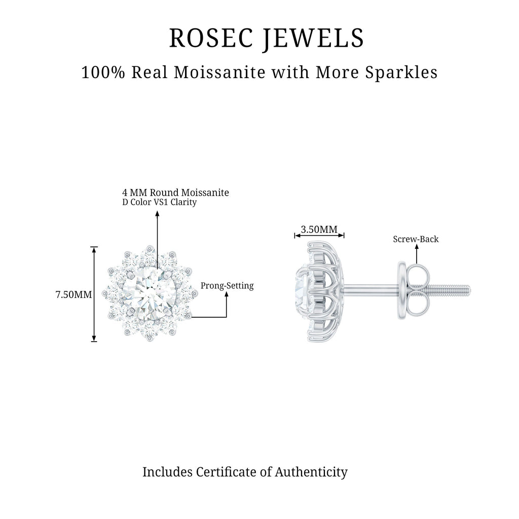 Certified Round Cut Moissanite Halo Stud Earrings for Women
