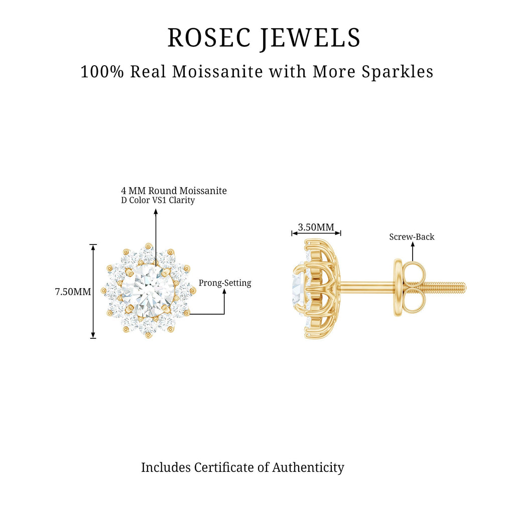 Certified Round Cut Moissanite Halo Stud Earrings for Women
