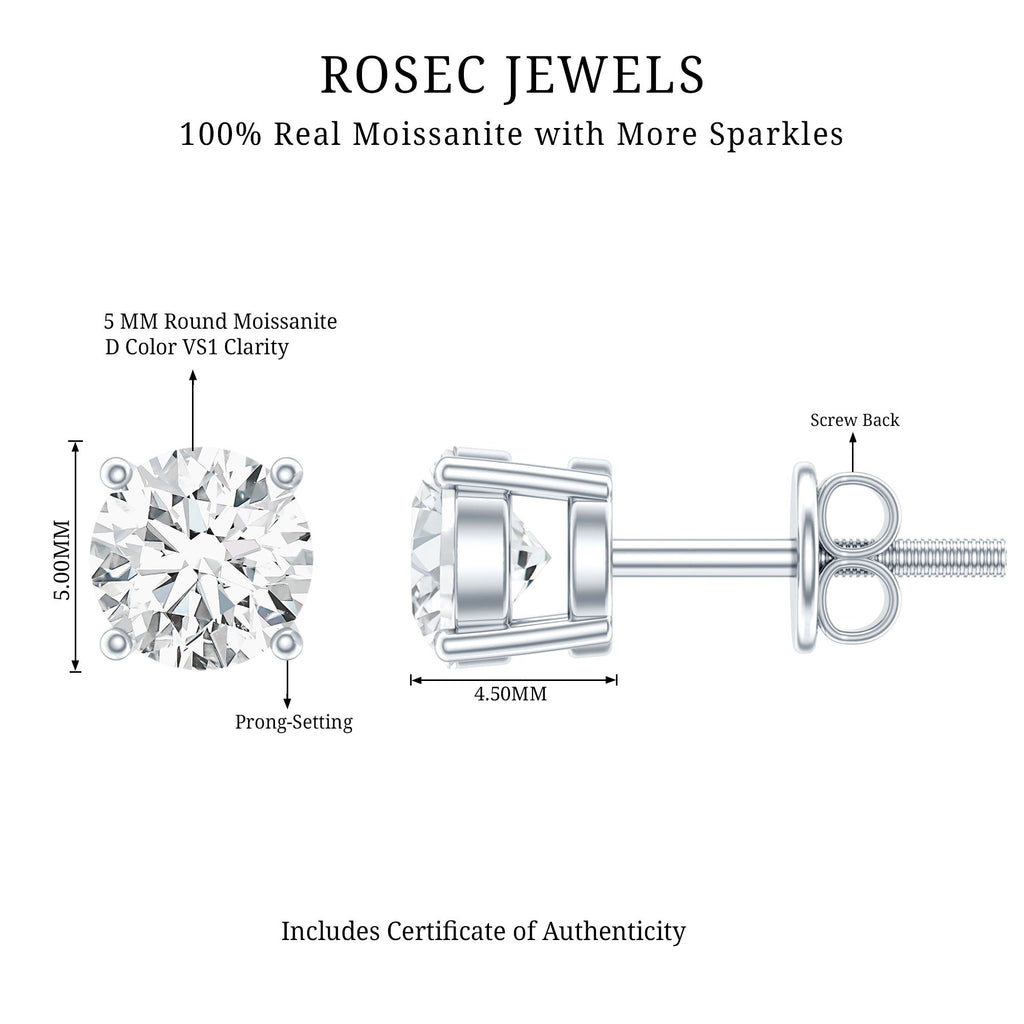 5 MM Round Moissanite Solitaire Screw Back Stud Earrings