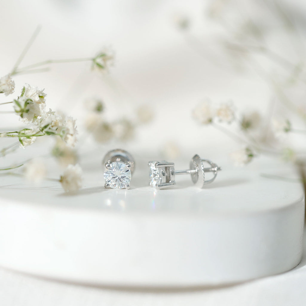 5 MM Round Moissanite Solitaire Screw Back Stud Earrings