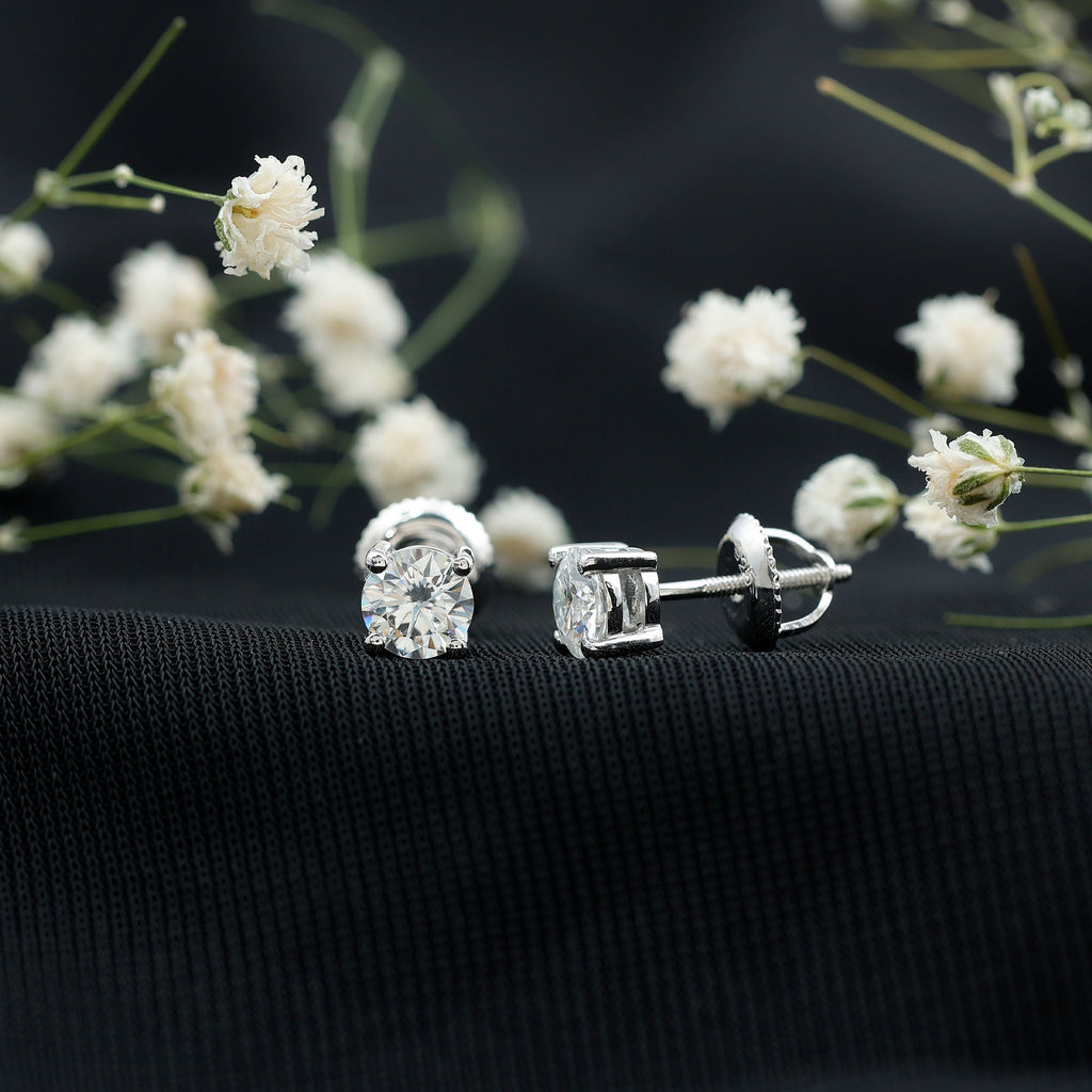 5 MM Round Moissanite Solitaire Screw Back Stud Earrings