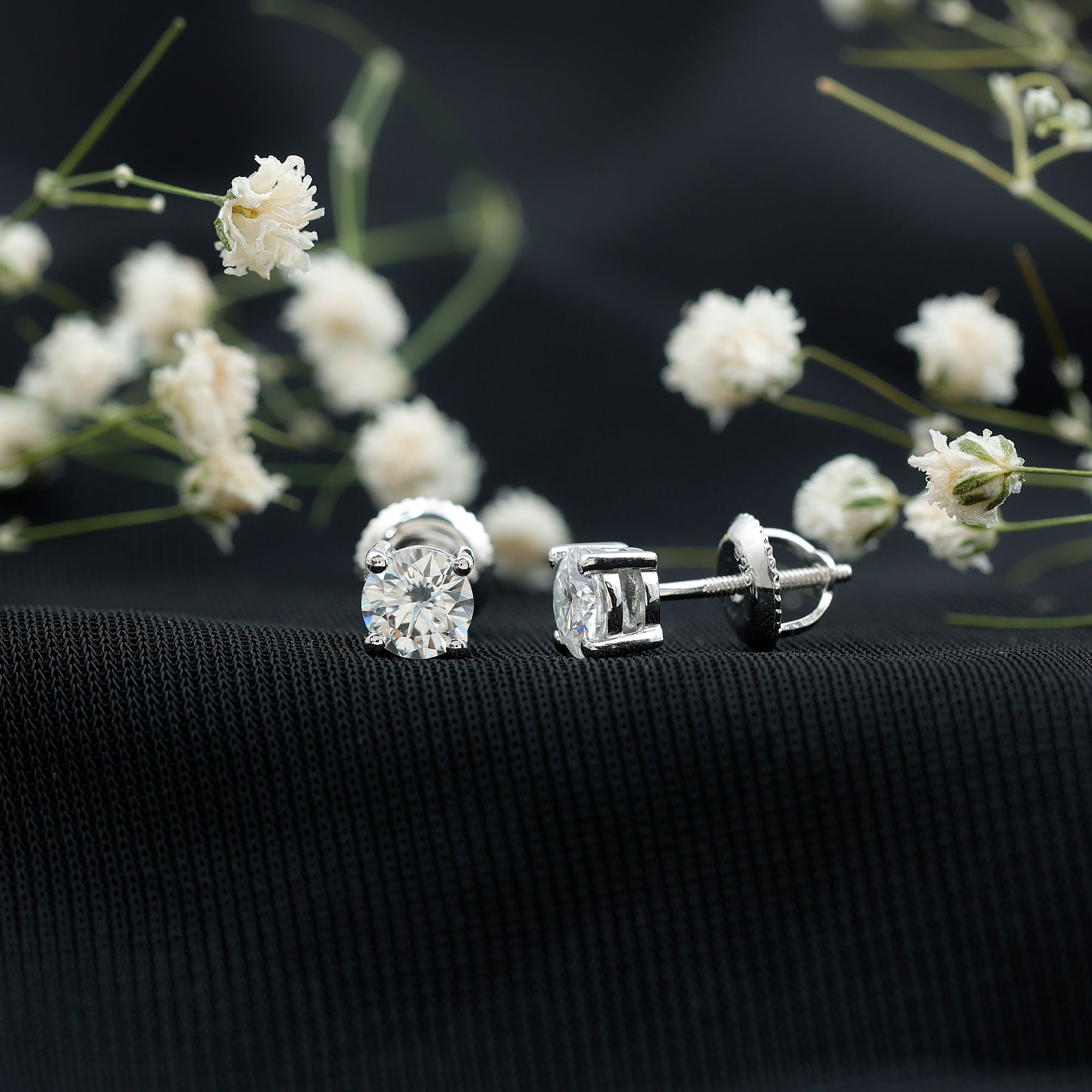 5 MM Round Moissanite Solitaire Screw Back Stud Earrings