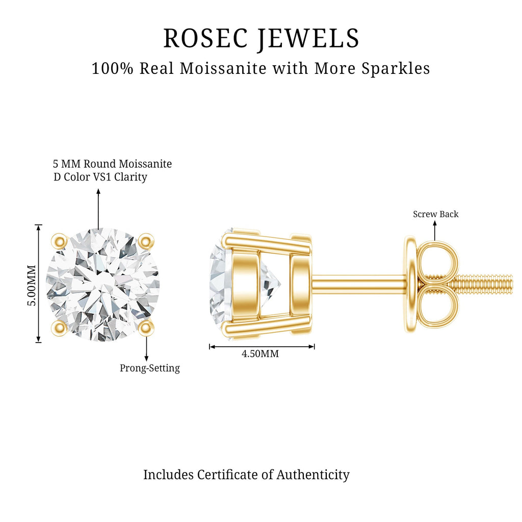 5 MM Round Moissanite Solitaire Screw Back Stud Earrings