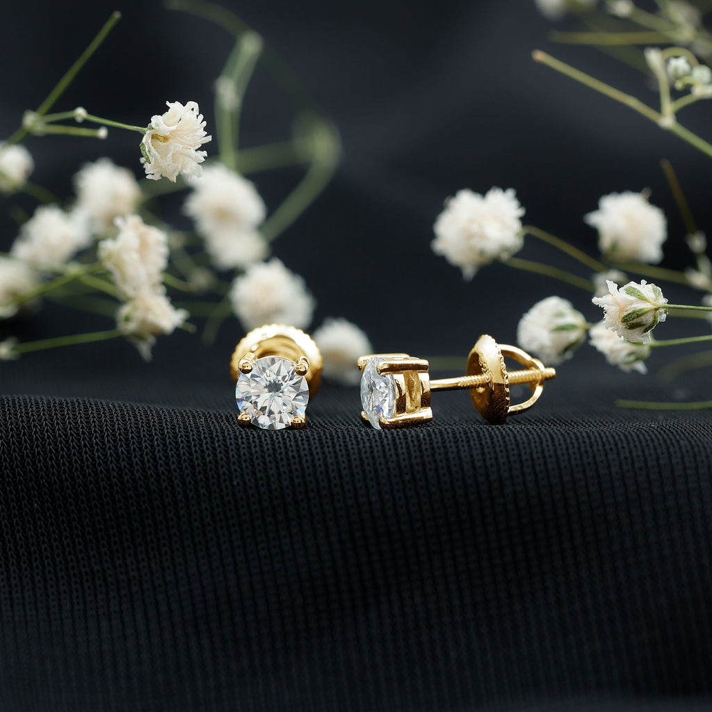 5 MM Round Moissanite Solitaire Screw Back Stud Earrings
