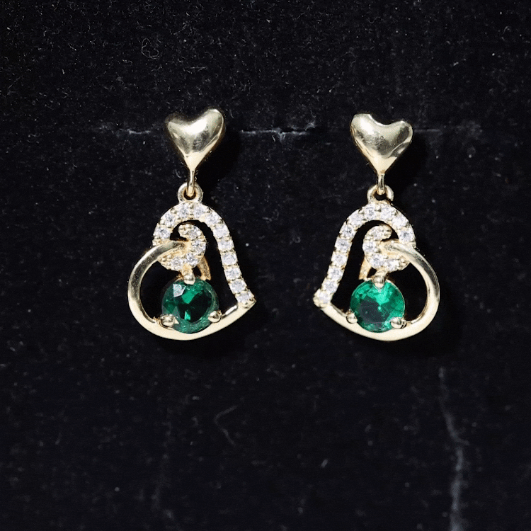 Lab Created Emerald Heart Drop Earrings with Diamonds