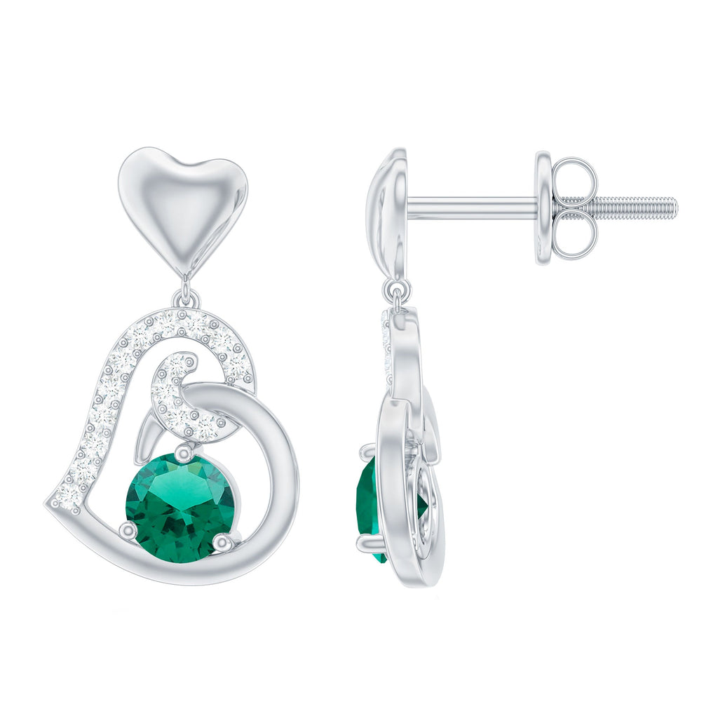 Lab Created Emerald Heart Drop Earrings with Diamonds
