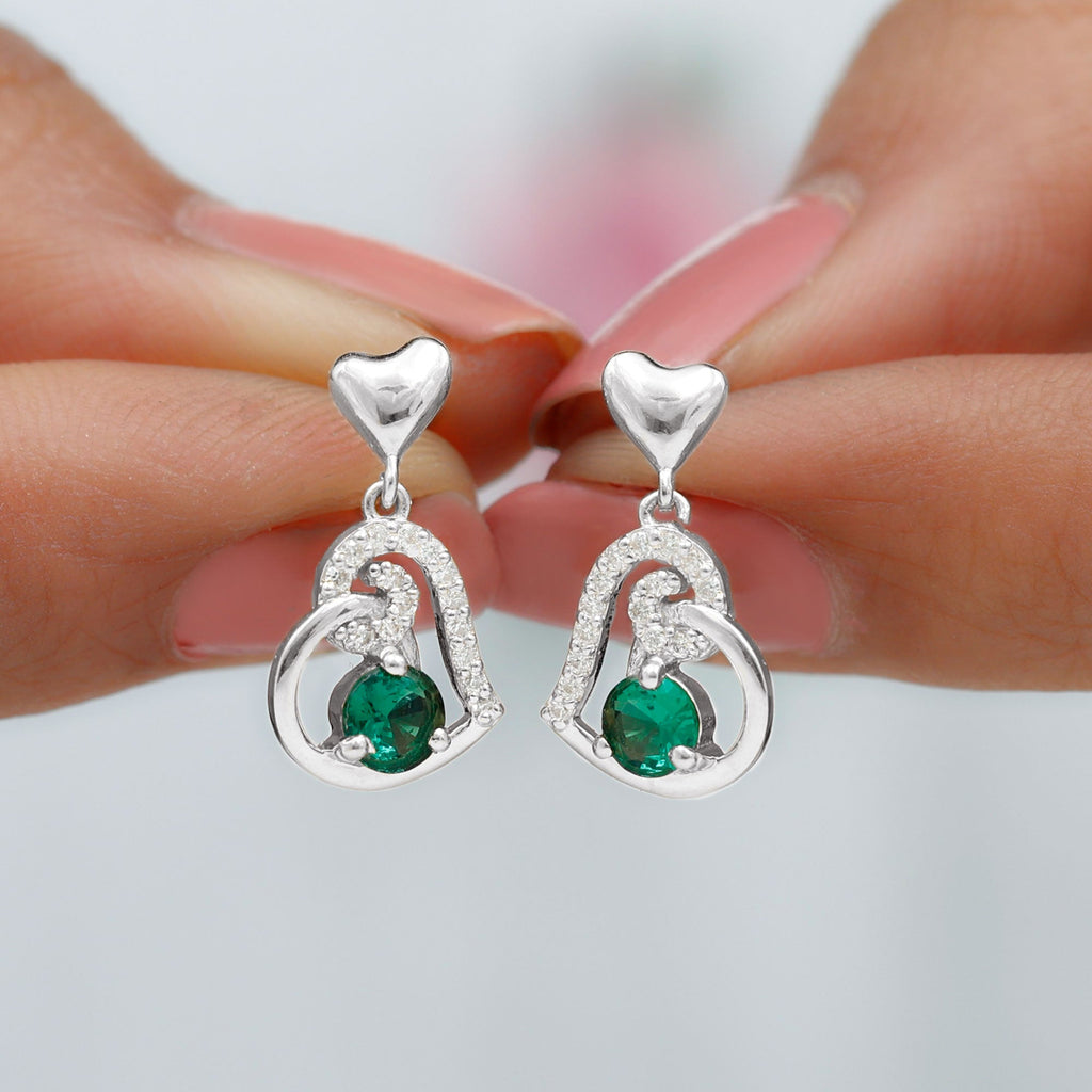 Lab Created Emerald Heart Drop Earrings with Diamonds