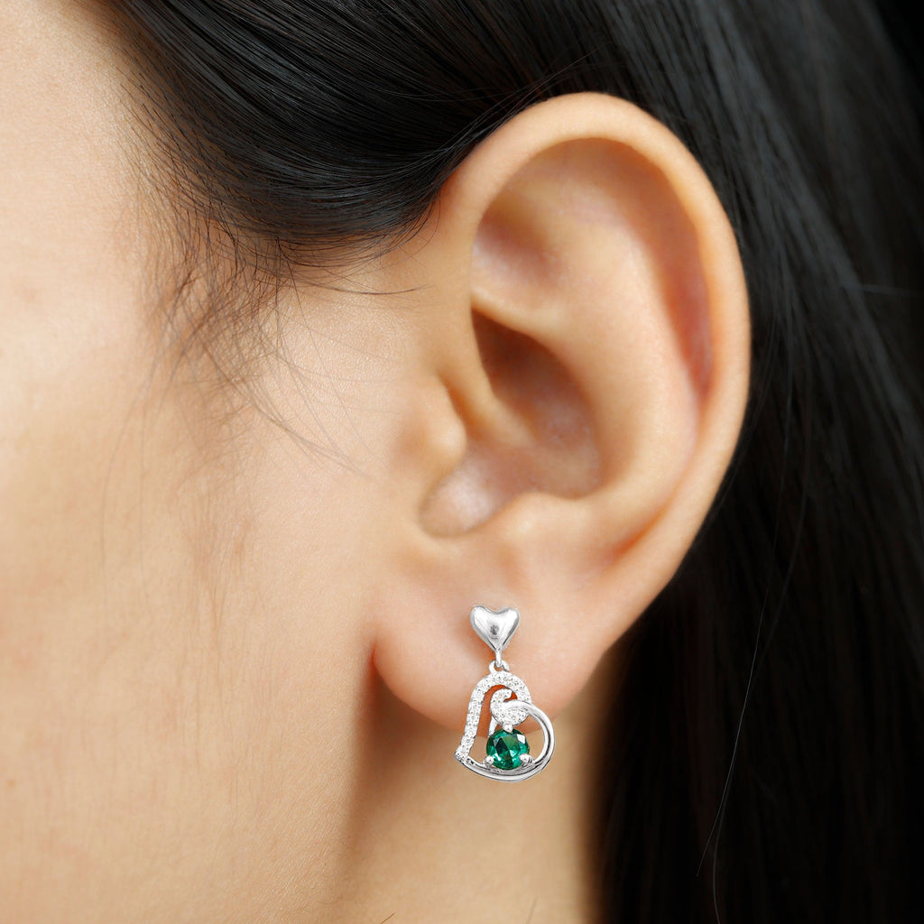 Lab Created Emerald Heart Drop Earrings with Diamonds