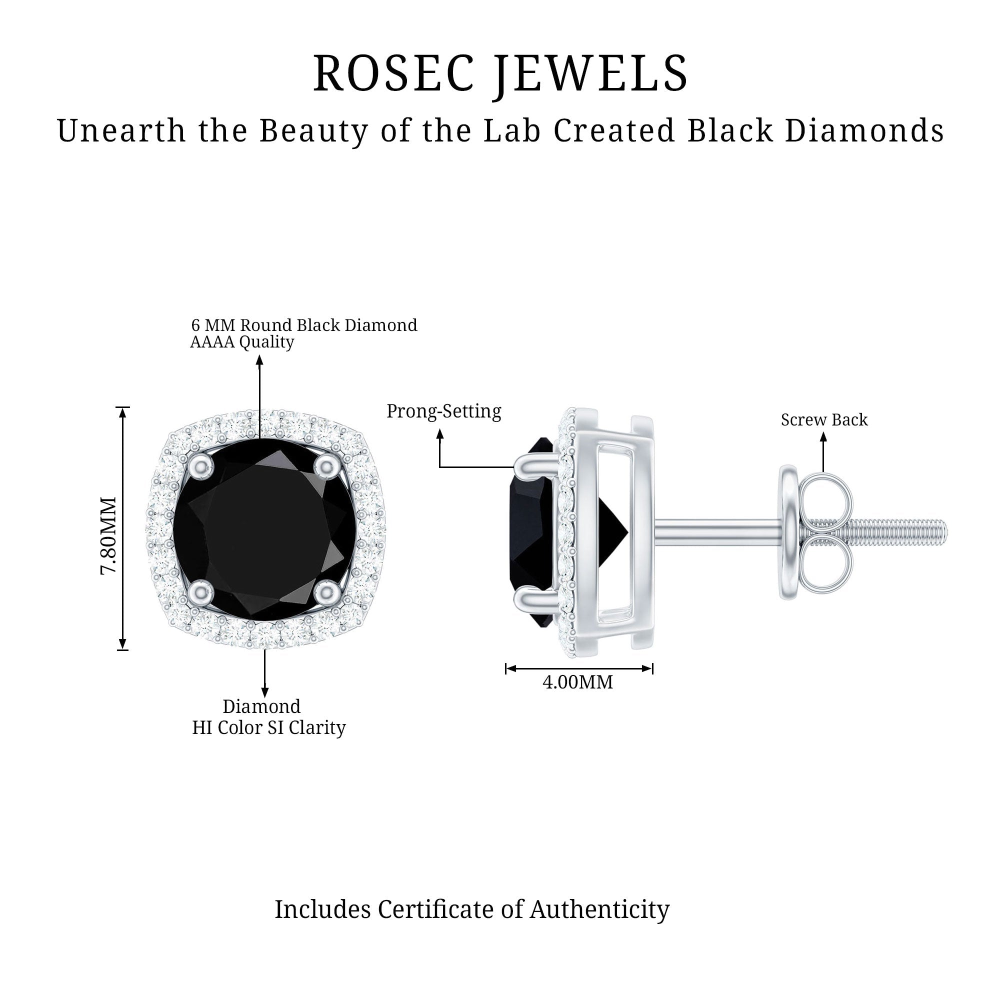 Lab Grown Black and White Diamond Halo Stud Earrings