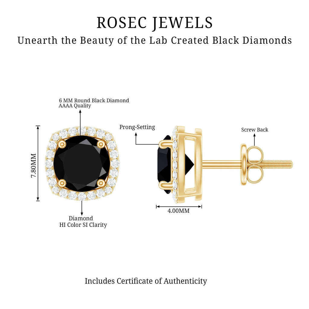 Lab Grown Black and White Diamond Halo Stud Earrings