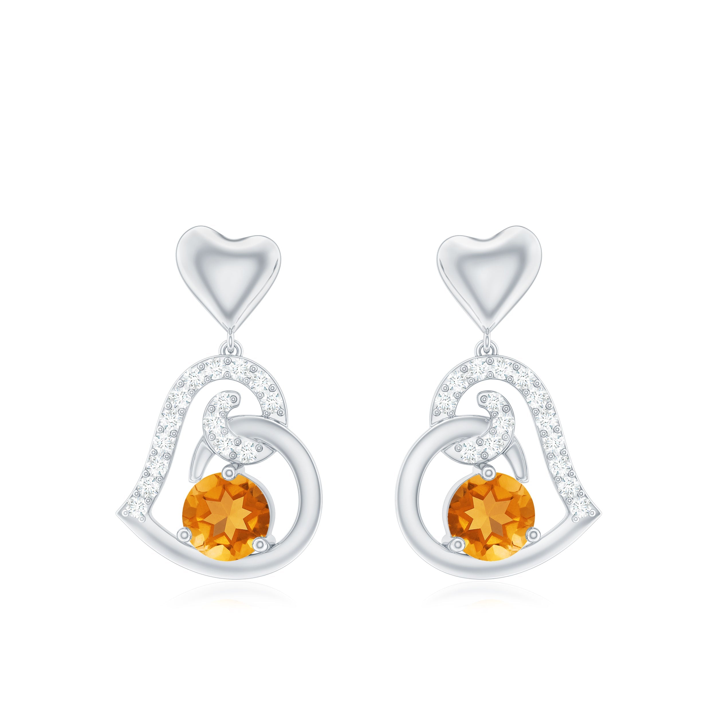 Round Citrine and Moissanite Accent Heart Drop Earring