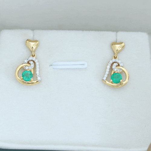 1 Carat Round Emerald and Diamond Heart Drop Earrings