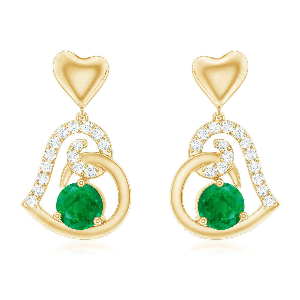 1 Carat Round Emerald and Diamond Heart Drop Earrings