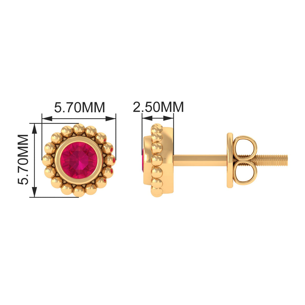 1/4 CT Ruby Solitaire Stud Earring in Beaded Bezel Setting for Women